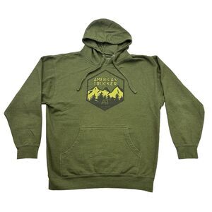 AT Americas Trucker Hoodie Mens XL Green Long Sleeve Pullover Outdoors Mountains